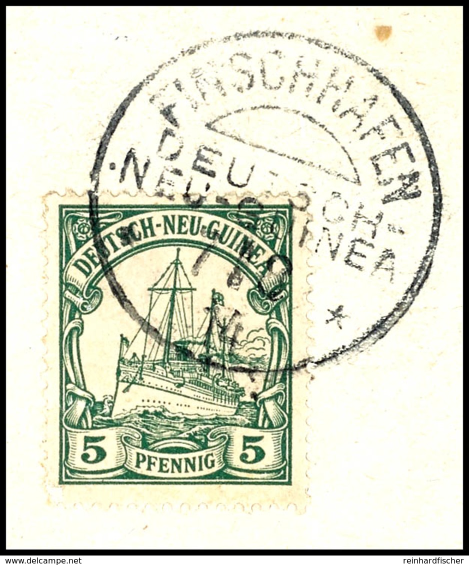 FINSCHHAFEN 7/8 14, Klar Auf Briefstück 5 Pfg Kaiseryacht, Kriegsdatum!, Katalog: 8 BS - German New Guinea
