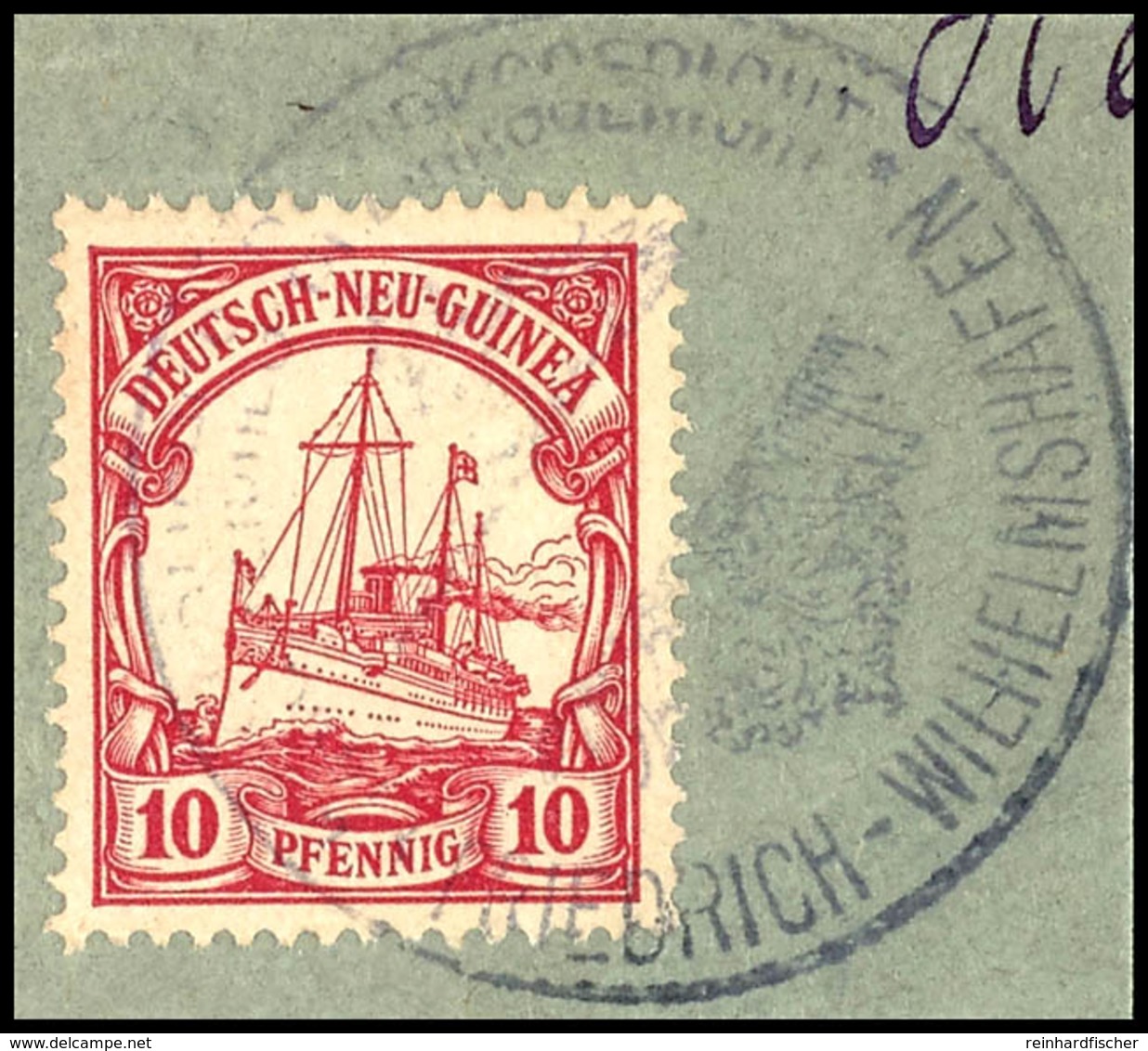 FRIEDRICHS-WILHELMSHAFEN, Dienstsiegel Als Entwertung Auf Briefstück 10 Pfg Schiffszeichnung, Katalog: 9 BS - Deutsch-Neuguinea