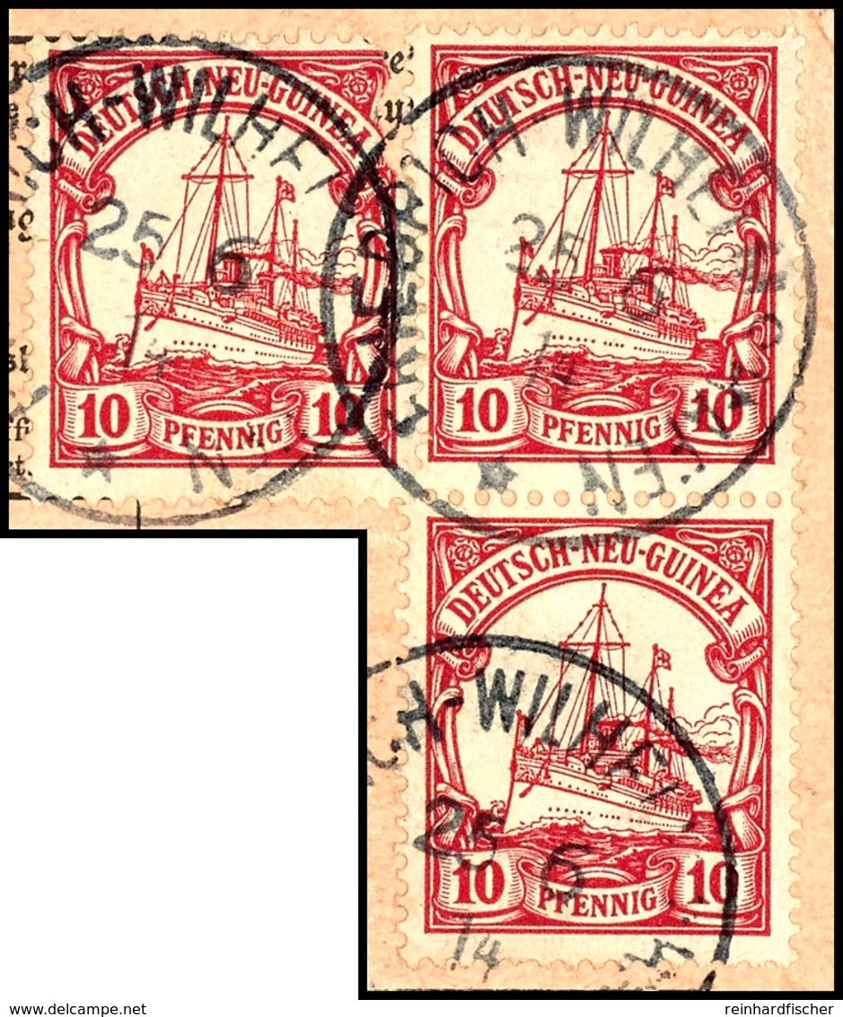 FRIEDRICHS-WILHELMSHAFEN 25/6 14, Je Klar Auf Postanweisungsausschnitt Einzelmarke (diese Mgl.) Und Senkr Paar 10 Pfg Sc - Deutsch-Neuguinea