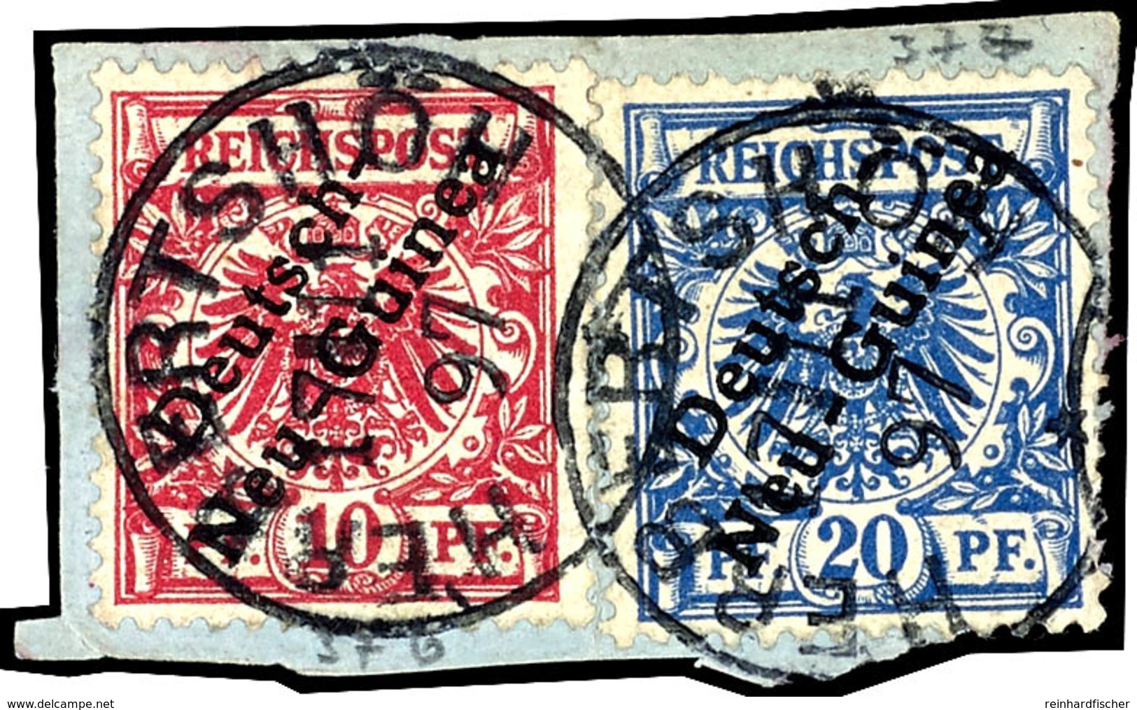 HERBERTSHÖH 17/11 97,  Je Klar Und Zentr. Auf Briefstück Mit 10 Und 20 Pfg Krone/Adler, Gepr. R.Steuer BPP, Katalog: 3a, - Nuova Guinea Tedesca