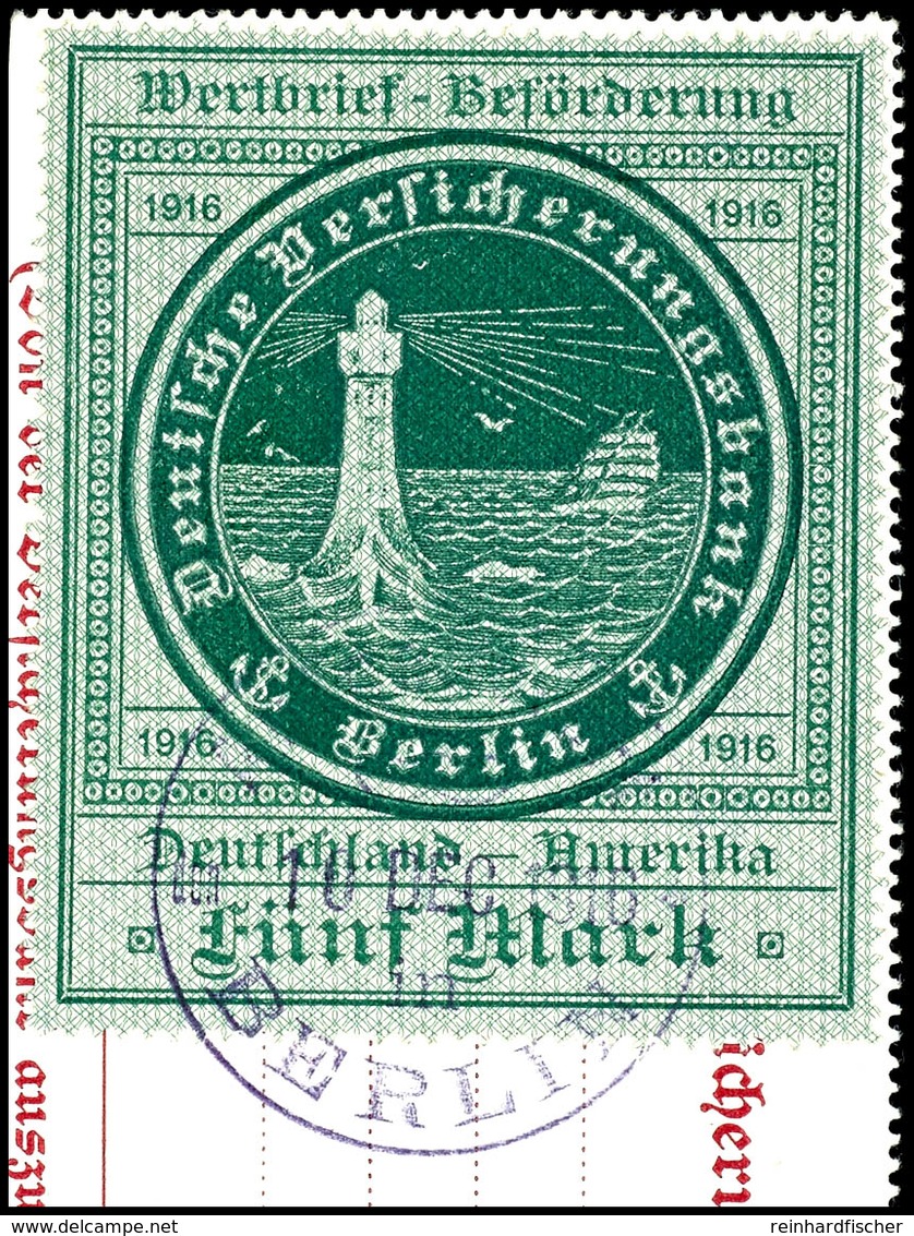 5 Mark Grün "Wertbrief-Beförderung", Entwertet Mit EKr. "Aufgeliefert Den 10. DEC 1916 In BERLIN" Auf Ausschnitt Eines W - Andere & Zonder Classificatie