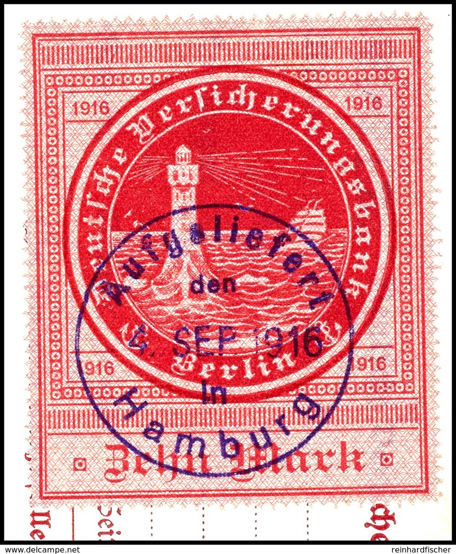 10 Mark Karmimrosa, Entwertet Mit EKr. "Aufgeliefert Den 4. SEP 1916 In Hamburg" Auf Ausschnitt Eines Wertkartencoupons, - Other & Unclassified