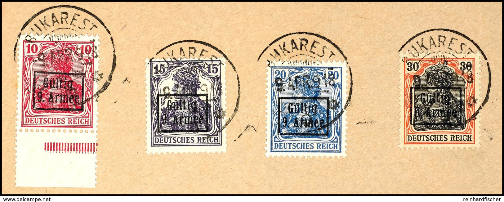 10 Bis 30 Pf Tadellos Auf Briefstück Komplett, Einzeln Voll Gestempelt "BUKAREST 9.APR.918", Mi. 180.-, Katalog: 1/4 BS - Other & Unclassified