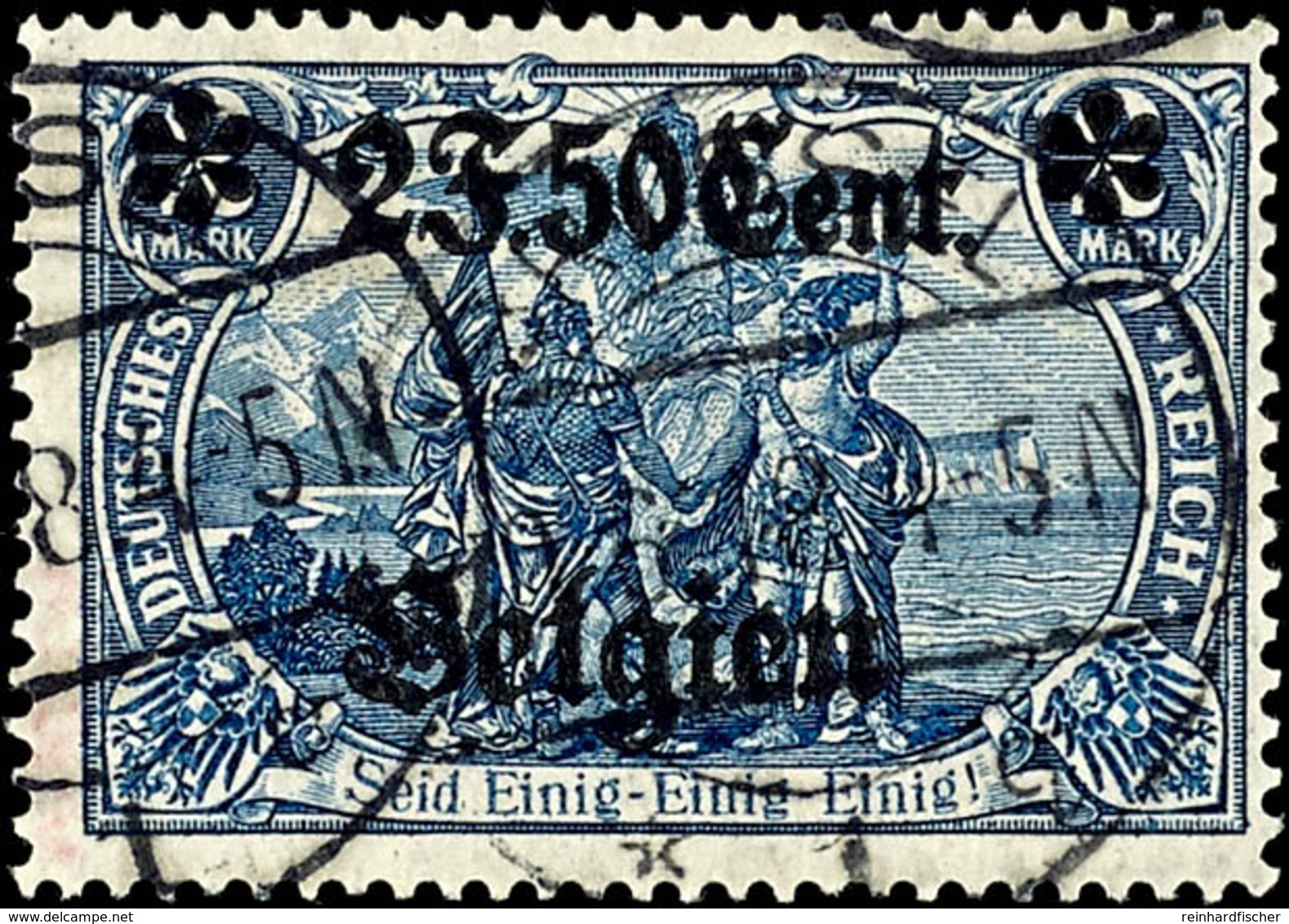 2 F. 50 C. Auf 2 Mark Deutsches Reich, Type I, Gezähnt 26:17, Tadellos Gestempelt, Fotobefund Wasels BPP (2013): "echt,  - Altri & Non Classificati