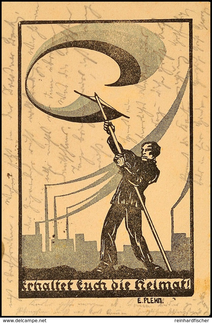Oberschlesien 1921, Pro-deutsche Propagandakarte Mit Republik-Fahne "Schwarz-Rot-Gold", Frankiert Mit Abstimmungsmarken  - Sonstige & Ohne Zuordnung