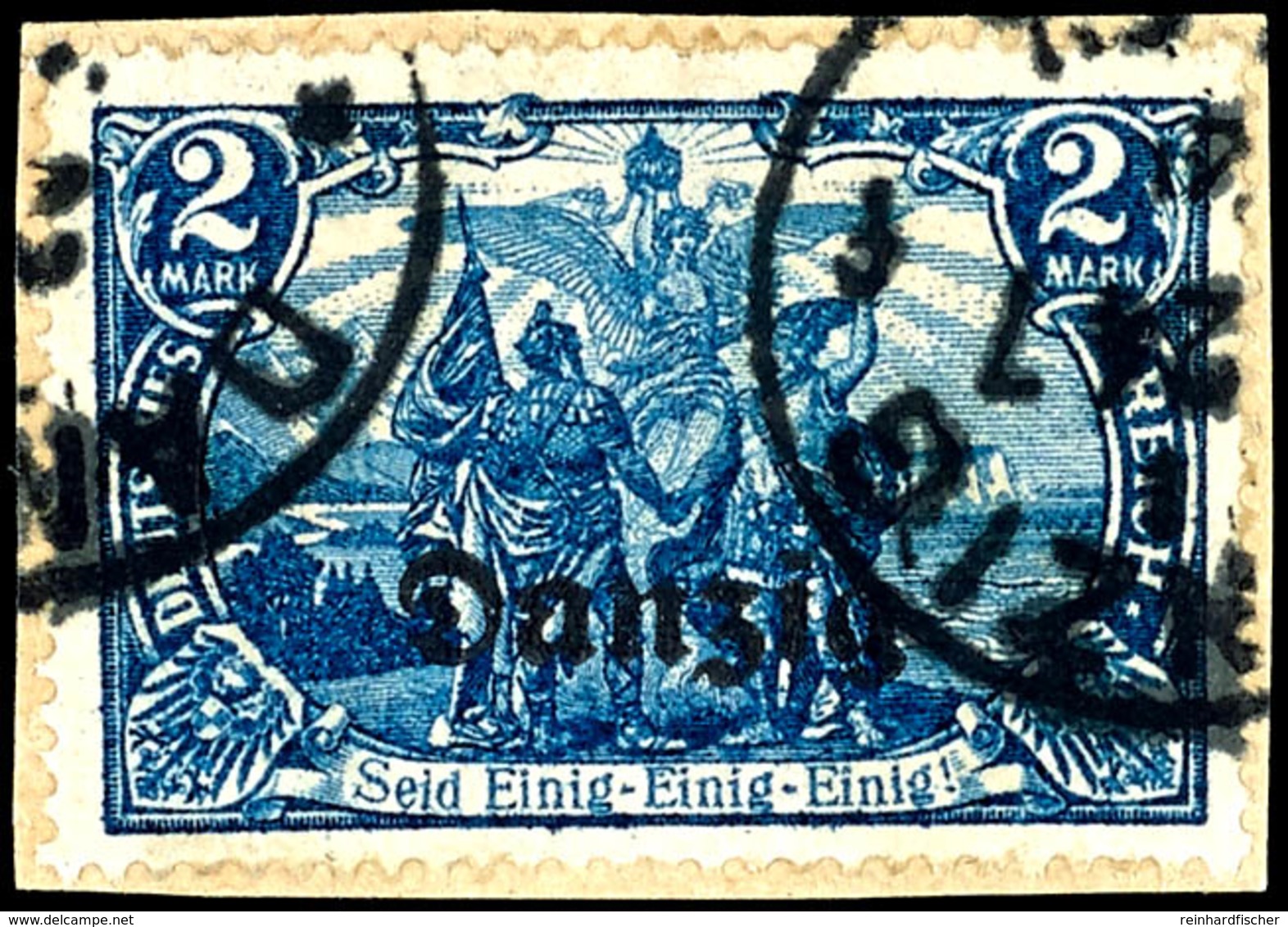 2 Mark Deutsches Reich Schwärzlichblau Mit Aufdruck "Danzig" Mit Plattenfehler II (Bogenfeld 5), Zeitgerecht Gestempelt  - Other & Unclassified