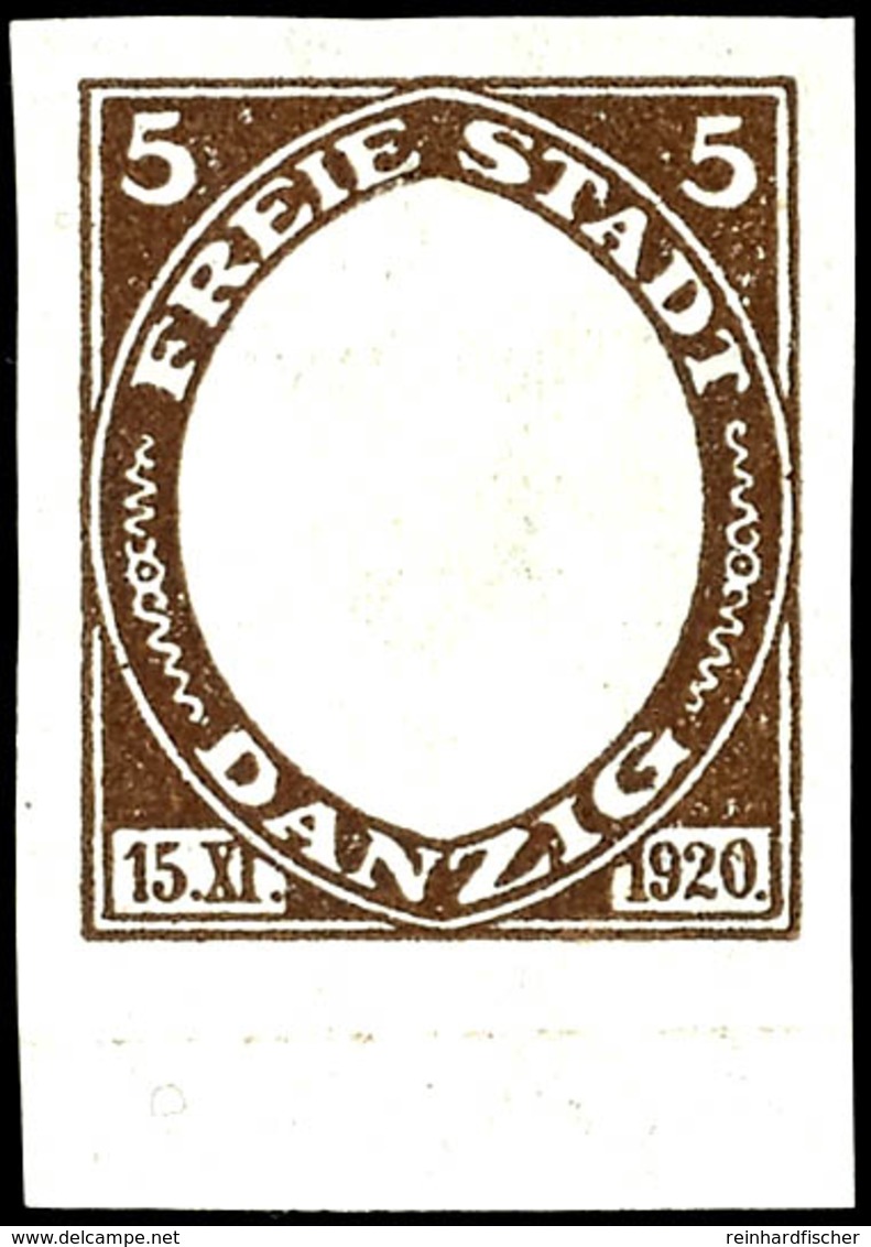 5 Pfg Kogge, Probedruck Des Rahmens In Braun, Undurchstochen, Tadellos Postfrisch, Gepr. Kniep BPP, Seltene Marke., Kata - Other & Unclassified