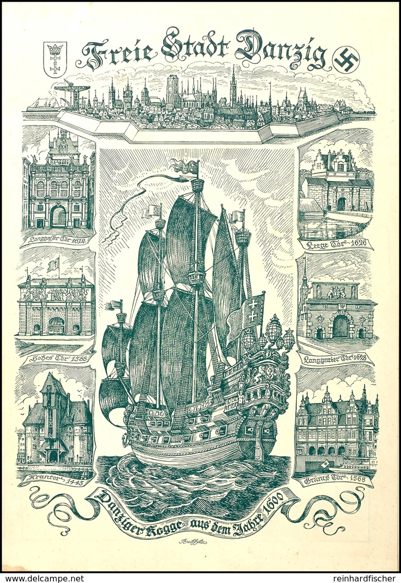 1937, Danziger Knogge, Schmuckblatt - Telegramm, Innen Mit Glückwünschen Beschrieben 28.12..1938, Insgesamt Gute Erhaltu - Altri & Non Classificati