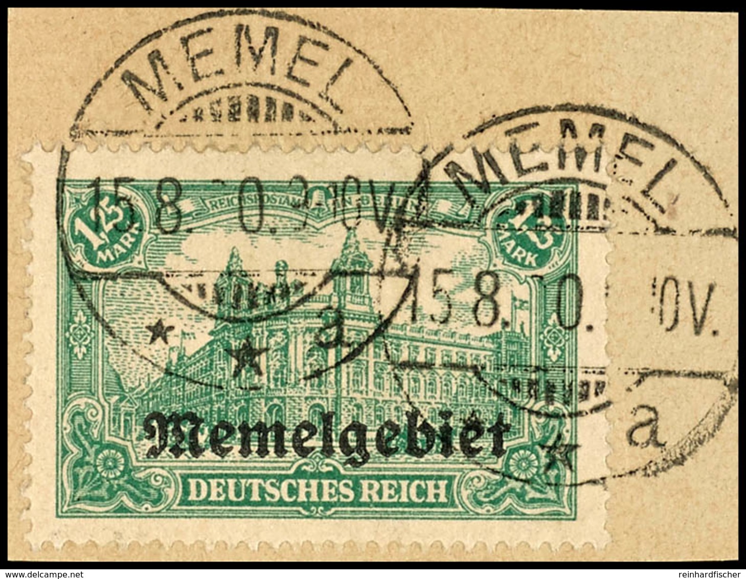 1,25 Mk Dunkelopalgrün, Luxusbriefstück "MEMEL 15.8.10", Gepr. Nagler VP, Mi. 65,-, Katalog: 10 BS - Klaipeda 1923