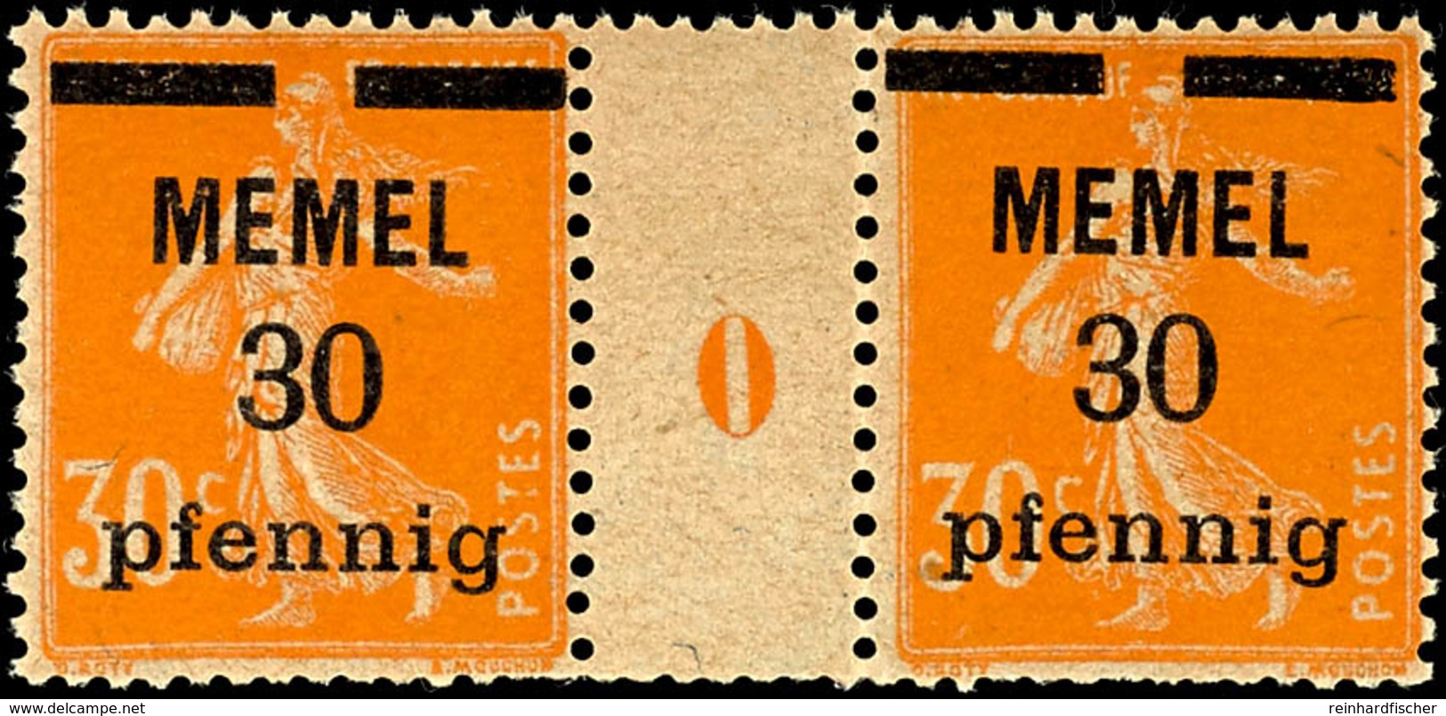 30 Pf A. 30 C. Säerin X-Papier, Postfrisches Zwischenstegpaar Mit Ms "0", Unten Zahnfehler, Gepr. Nagler VP, Mi. 400.-,  - Klaipeda 1923
