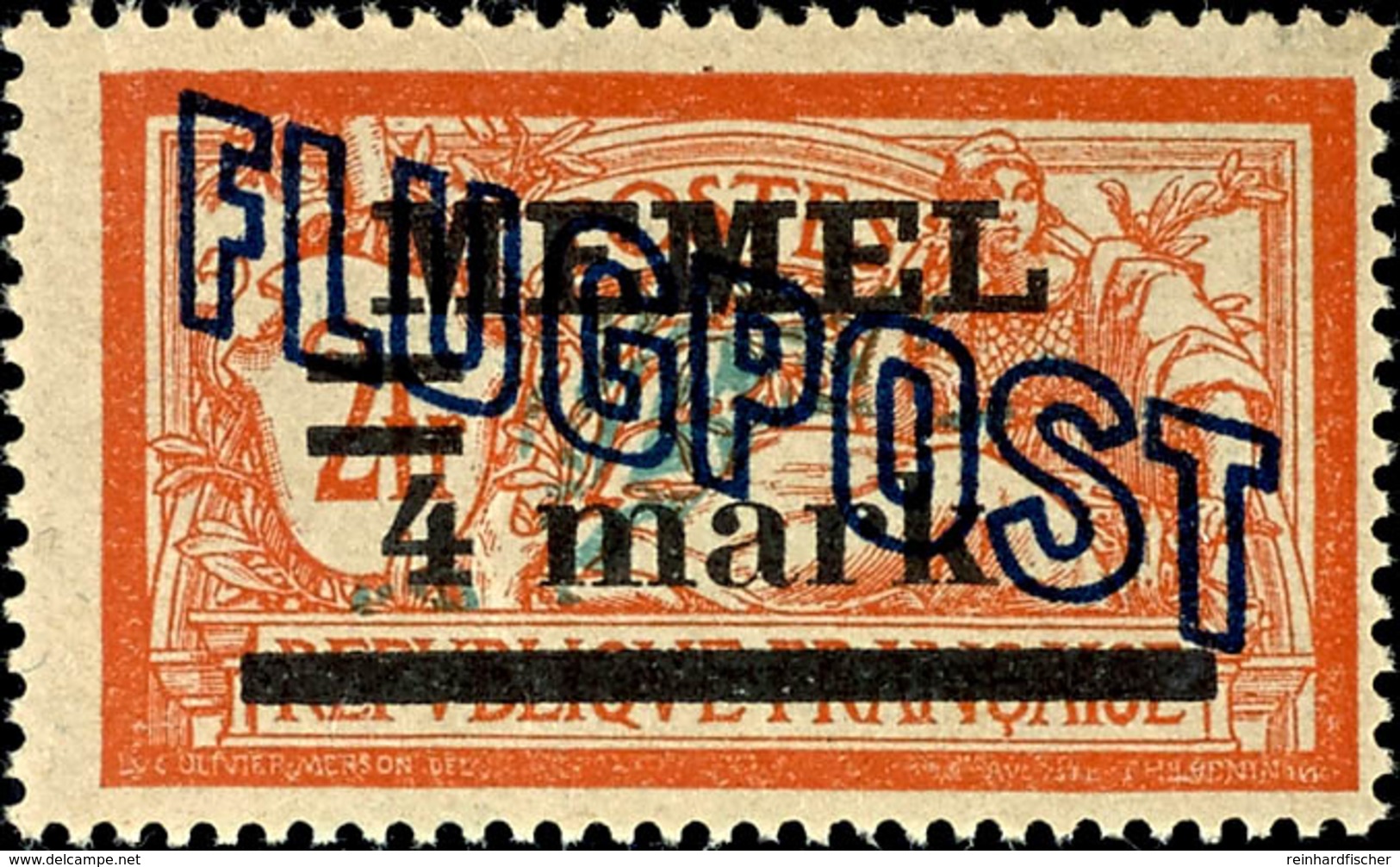 4 M. A. 2 Fr. Flugpost Mit Aufdruckfehler Ia, Tadellos Postfrisch, Kurzbefund Erdwien BPP (1999), Mi. 300.-, Katalog: 46 - Klaipeda 1923