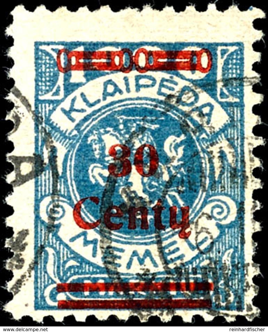 30 C. A. 1000 Mk Grünlichblau, Type I, Farbfrisches, Sauber Gestempeltes Exemplar, Links Oben Winziger Eckzahnbug, Sonst - Memel (Klaipeda) 1923