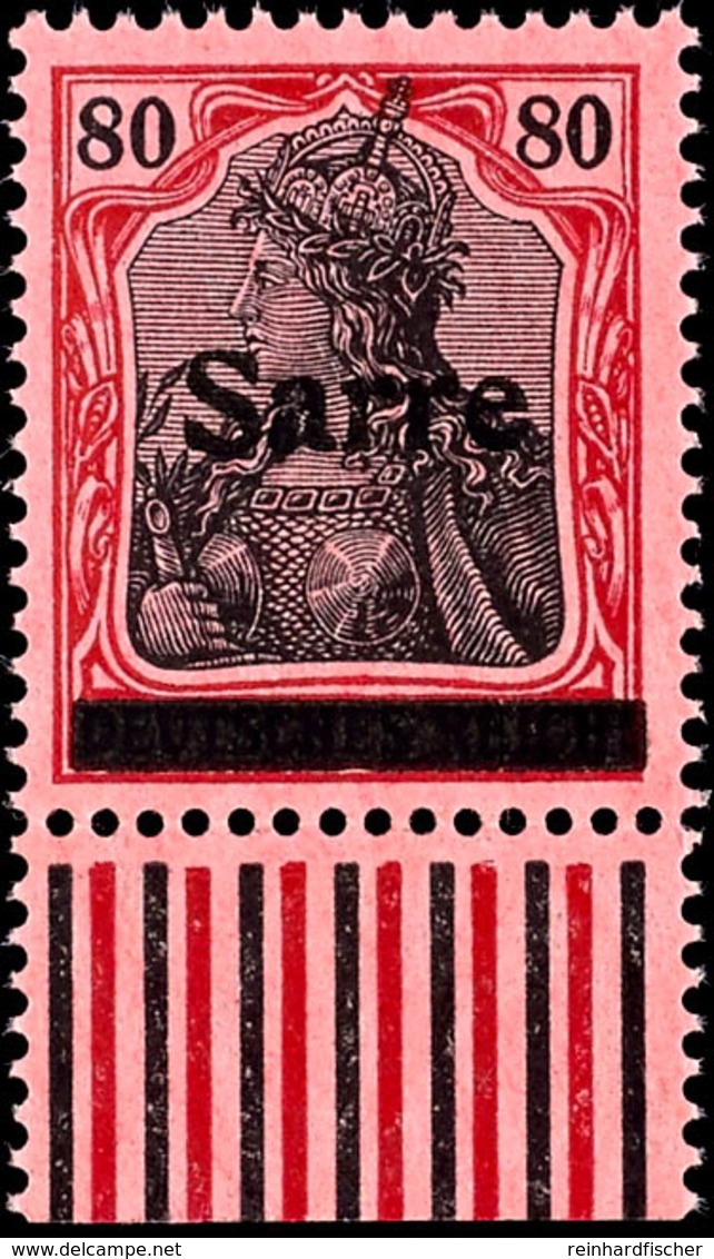 80 Pfg Germania Mit Aufdruck "Sarre" In Type I, Aufdruckfehler D "Balkenteilung Senkrecht 3/4 Zu 1/4" Mit Unterrand, Tad - Altri & Non Classificati