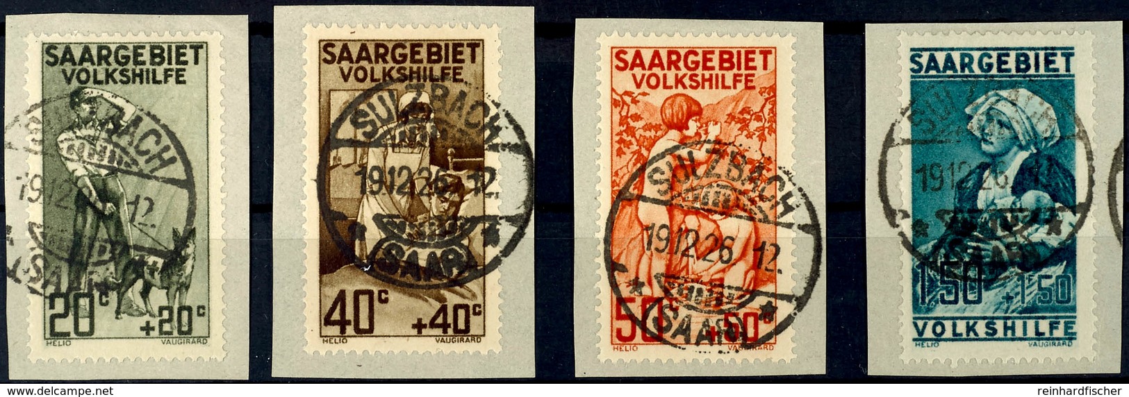 20 + 20 C. Bis 1,50 +1,50 Fr. Volkshilfe Kpl. Auf Briefstücken, Sauber Zentrisch Gestempelt "SULZBACH 19.12.26", Tadello - Altri & Non Classificati