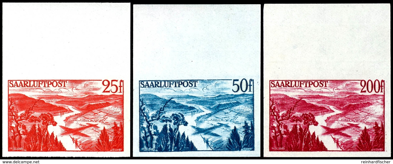 25 Fr. - 200 Fr. Flugpost 1948, Abart "ungezähnt", 3 Werte - Alle Einheitlich Als Oberrandstücke, Tadellos Postfrisch, F - Altri & Non Classificati