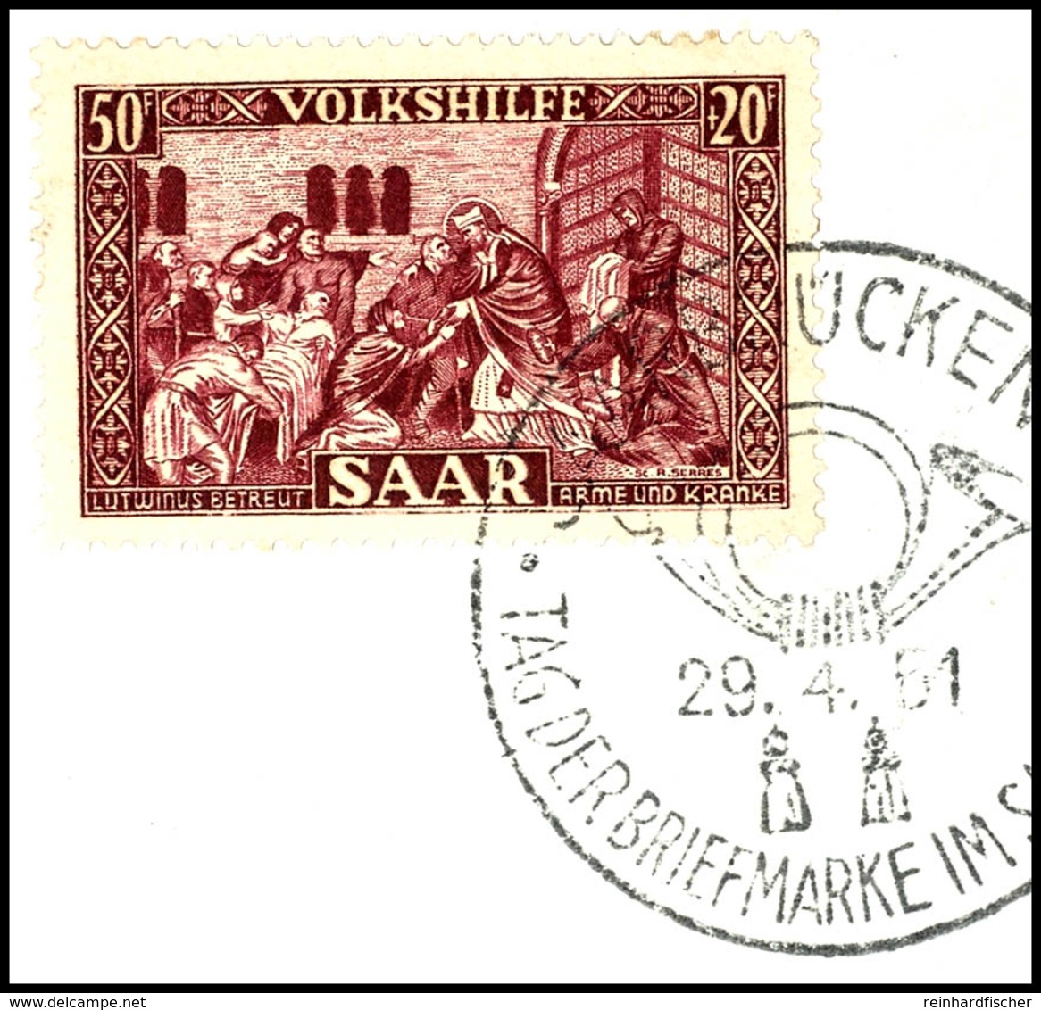 8 + 2 - 50 + 20 Fr. Kpl. Auf Briefstücken Mit Sonderstempel SAARBRÜCKEN / TAG DER BRIEFMARKE 29.4.51, Tadellos, Tiefst G - Altri & Non Classificati