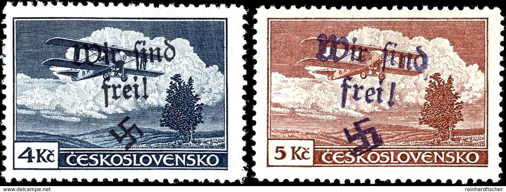 50 Heller Bis 5 Kronen "Flugpost" Mit Handstempel-Aufdruck "Wir Sind Frei! + Hakenkreuz", Tadellos Ungebraucht, Auflage  - Altri & Non Classificati