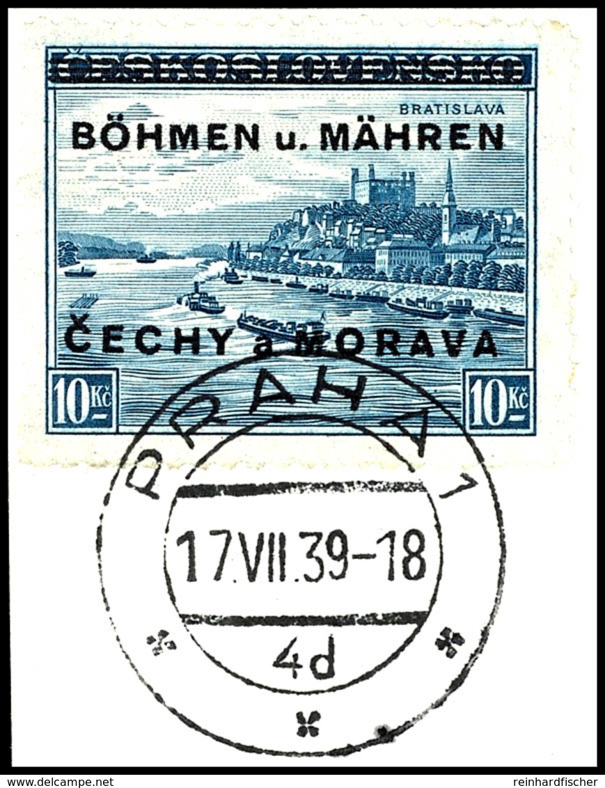 5 H. - 10 Kc. Freimarken Komplett Auf Briefstücken, Jeweils Sauber Gestempelt "PRAHA 17.VIII.39", Tadellose Erhaltung, F - Boehmen Und Maehren