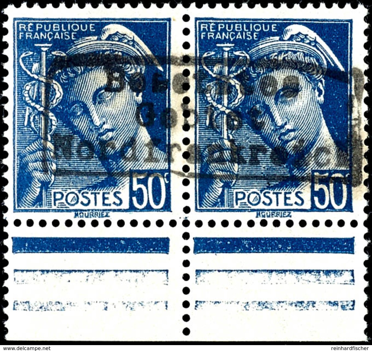 50 C. Freimarke Blau, Waagerechtes Paar Mit Aufdruck In Type I, Tadellos Postfrisch U. A. Sign. Und Fotoattestkopie Kris - Altri & Non Classificati