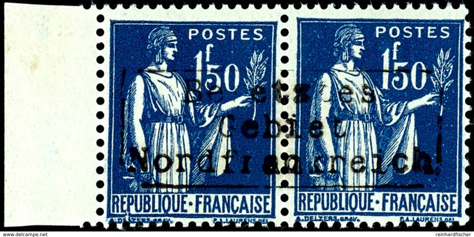 1,50 Fr. Freimarke, Blau, Waagerechtes Paar Mit Aufdruck In Type II, Tadellos Postfrisch Mit Rücks. Abschlag Des Postste - Altri & Non Classificati