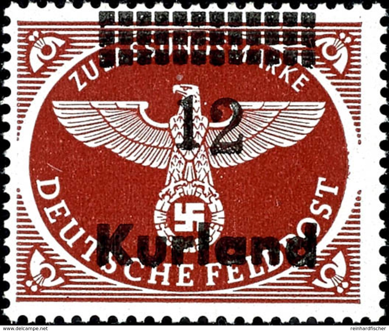 12 Auf Feldpostpäckchenzulassungsmarke, Gezähnt, Senkrechte Gummiriffelung, Aufdruckfehler III, Tadellos Postfrisch, Fot - Other & Unclassified