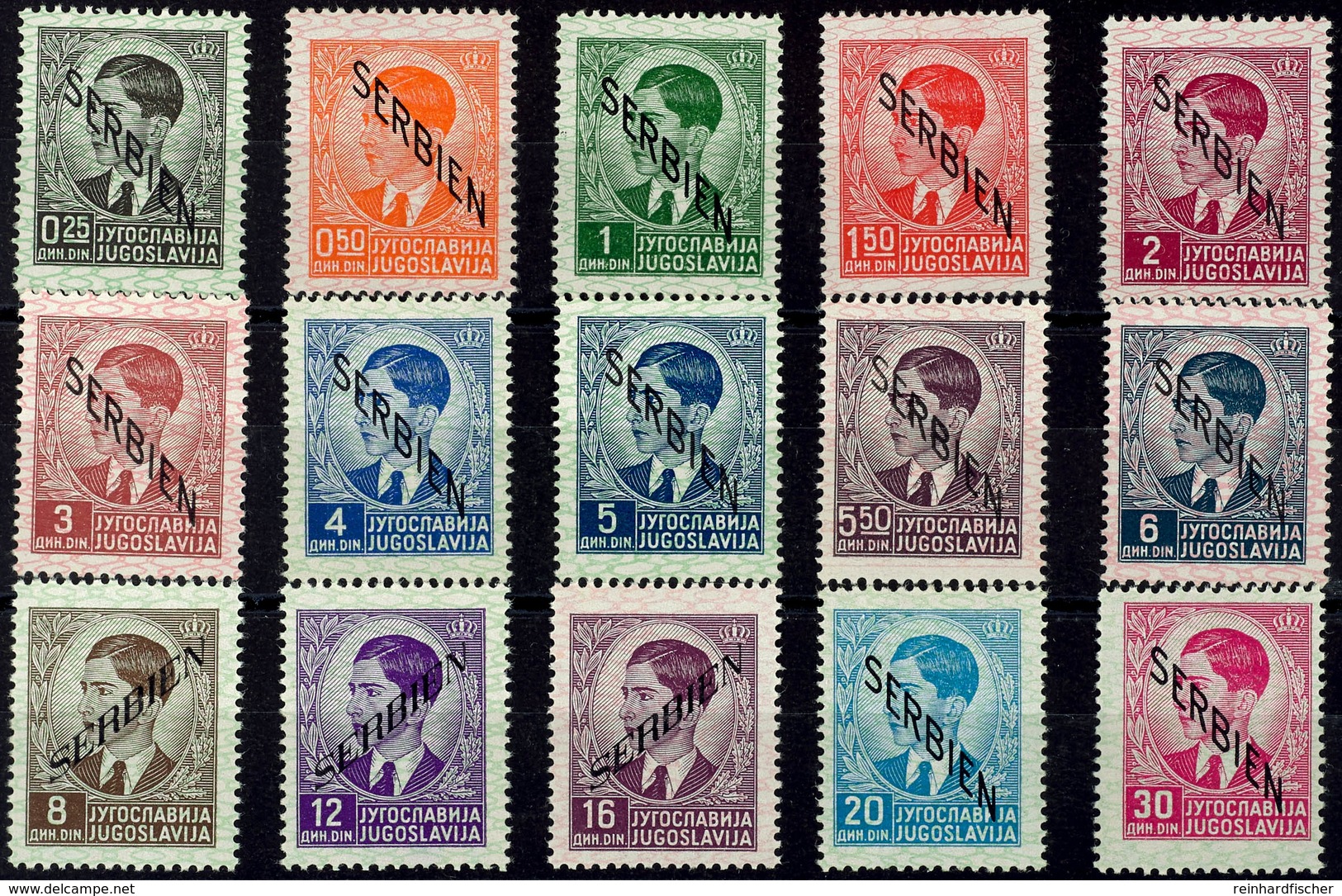 0,25-30 Din. Freimarken 1941, 1. Aufdruckausgabe Komplett Postfrisch, Unsigniert, Luxus, Mi. 170,-, Katalog: 1/15 ** - Serbia