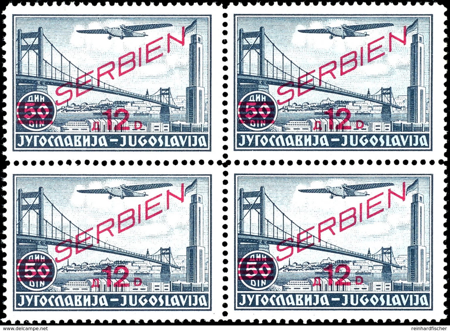 1 D. - 12 D. Flugpost, Komplett In Postfrisch, 4er - Blocks, Mi. 480.-, Katalog: 26/30 ** - Serbia