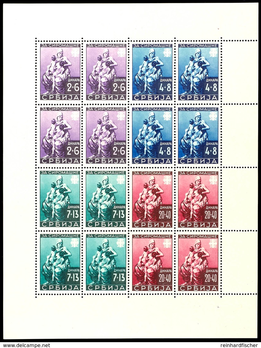 2 -20 Din. Für Die Armen Im Zusammendruck.-Kleinbogen, Tadellos Postfrisch, Unsigniert, Mi. 450.-, Katalog: 82/85 Klb ** - Serbia