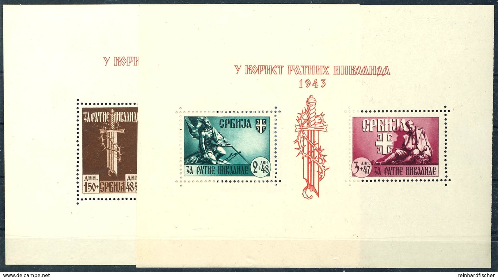 Kriegsinvaliden-Blockpaar, Dabei Bl. 4 Mit Plattenfehler III, Tadellos Postfrisch Mit üblicher Originalgummierung, Mi. 1 - Serbia
