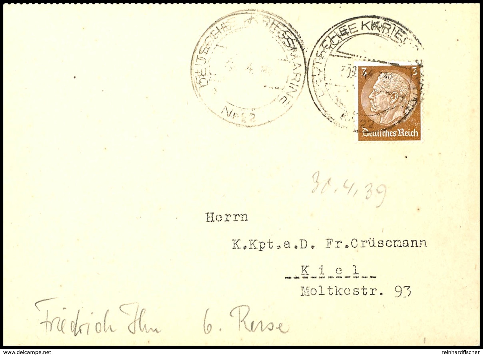 1939, Marineschiffspost-Stpl. DEUTSCHE KRIEGSMARINE Nr. 22 Vom 30.4.39 (verwackelt Abgeschlagen) Auf Textloser Postkarte - Altri & Non Classificati