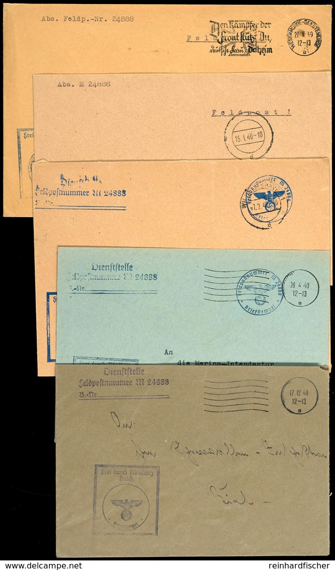1939/40, 5 Feldpost-Dienstbriefe Mit Brief-Stpl. "Frei Durch Ablösung Reich" Und Angabe Der Feldpost-Nr. Durch Schreibma - Altri & Non Classificati