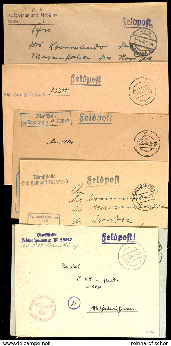 1939/42, 5 Feldpost-Dienstbriefe: Kommando 1. Torpedoboots-Flottille (Fp-Nr. M 06387) Vom 16.2.40, Kommando 2. Torpedobo - Other & Unclassified