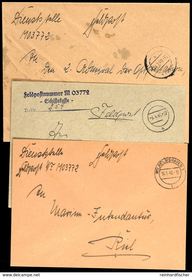 1940, 3 Feldpost-Dienstbriefe Mit Handschriftlicher Angabe Der Feldpost-Nr. Bzw. Mit Dienst-Stpl. Feldpost-Nr. M 03772 = - Other & Unclassified