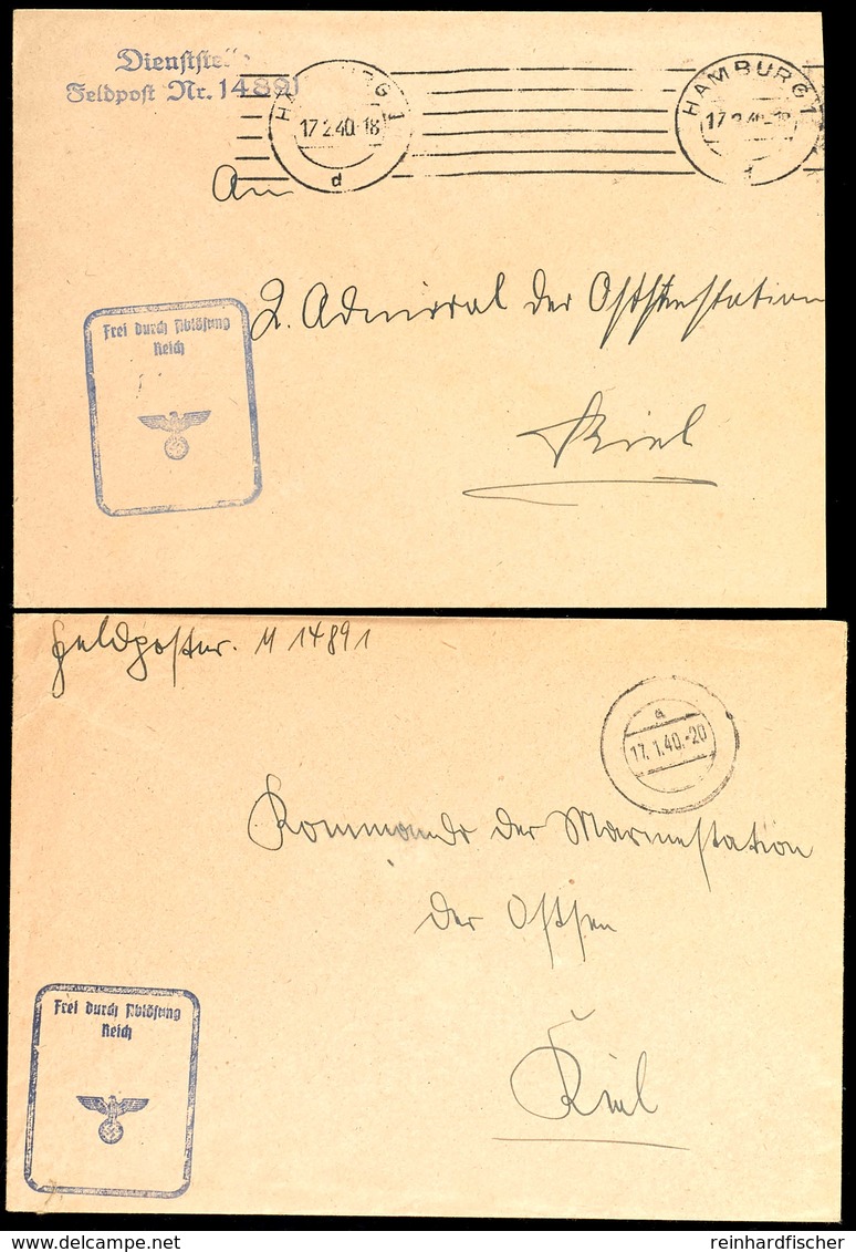 1940, 3 Feldpost-Dienstbriefe Von Januar Bis Mai 1940  Mit Stpl. "Frei Durch Ablösung Reich" Und Handschriftlicher Angab - Altri & Non Classificati