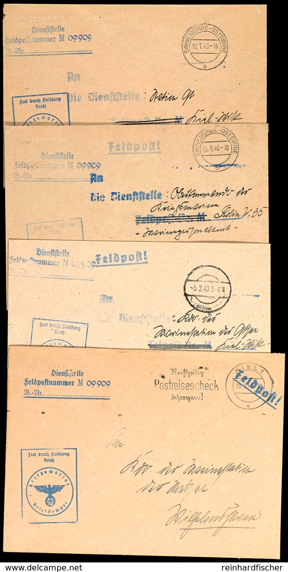 1940, 4 Feldpost-Dienstbriefe Mit Brief-Stpl. "Frei Durch Ablösung Reich" Und Dienst-Stpl. Feldpost-Nr. M 09909 = Führer - Altri & Non Classificati