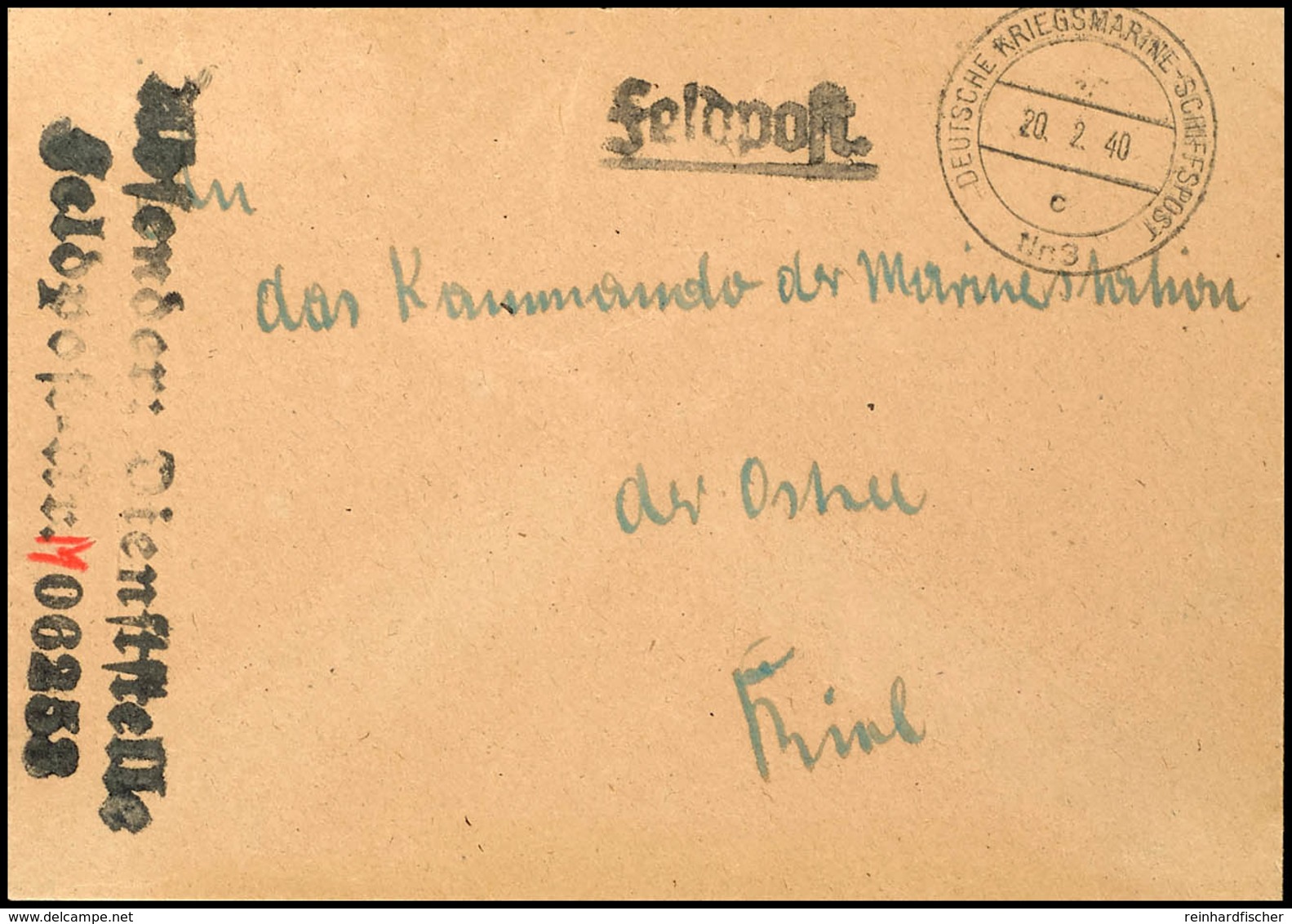 1940, Feldpost-Dienstbrief Mit Marineschiffspost-Stpl. DEUTSCHE KRIEGSMARINE - SCHIFFSPOST Nr. 3 Vom 20.2.40 Sowie Mit A - Other & Unclassified