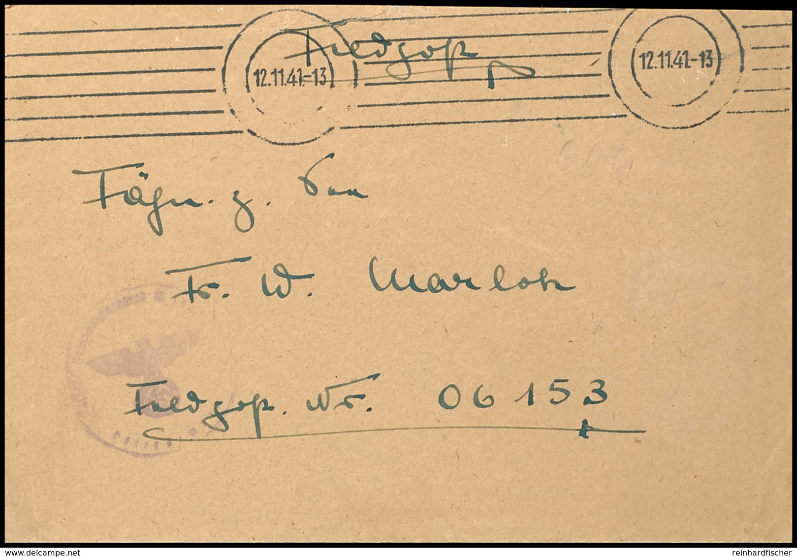 1941, Feldpost-Brief Mit Inhalt Und Stummem Maschinen-Stpl. Vom 12.11.41 Sowie Mit Absenderangabe Feldpost-Nr. M 14891 = - Altri & Non Classificati