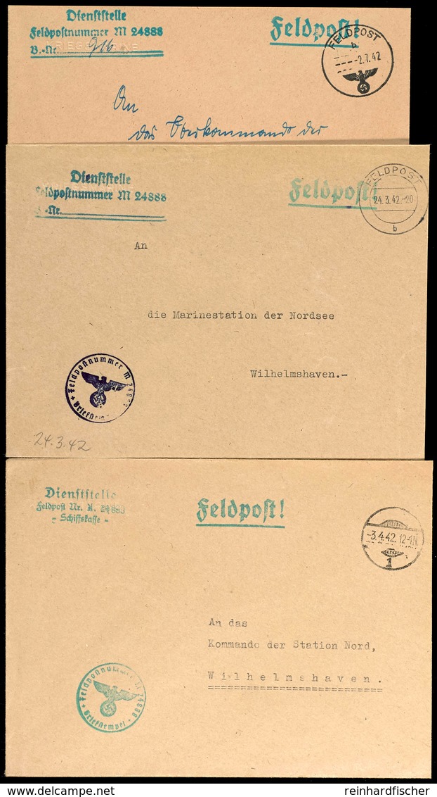 1942, 3 Feldpost-Dienstbriefe Aus Dem Zeitraum 24.3. Bis 2.7.42 Mit Brief-Stpl.(2) Und Dienst-Stpl. Feldpost-Nr. M 24888 - Sonstige & Ohne Zuordnung