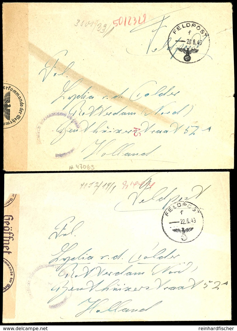 1943, 2 Feldpost-Briefe Mit Norm-Stpl. Vom 20.6.43 Bzw. Vom 22.6.43 Jeweils Mit Brief-Stpl. Und Absenderangabe Feldpost- - Other & Unclassified