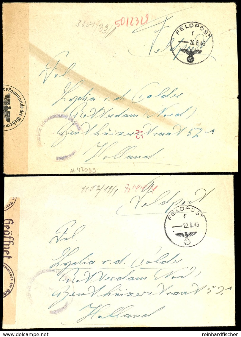 1943, 2 Feldpost-Briefe Mit Norm-Stpl. Vom 20.6.43 Bzw. Vom 22.6.43 Jeweils Mit Brief-Stpl. Und Absenderangabe Feldpost- - Altri & Non Classificati