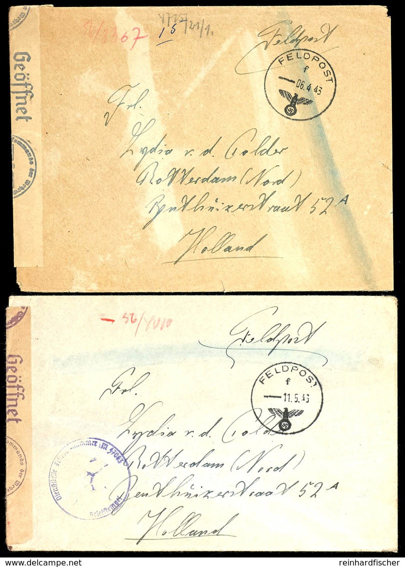 1943, 2 Feldpost-Briefe Mit Norm-Stpl. Vom 6.4.43 Bzw. Vom 11.5.43 Jeweils Mit Absenderangabe Feldpost-Nr. M 47063 = Tor - Other & Unclassified