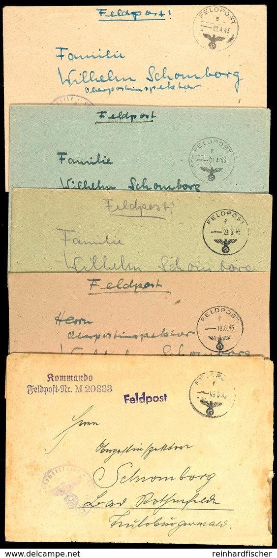 1943, 5 Feldpost-Briefe Einer Korrespondenz Von April Bis Juni 1943 Mit Norm-Stpl. Sowie Mit Brief-Stpl. Und Absenderang - Other & Unclassified