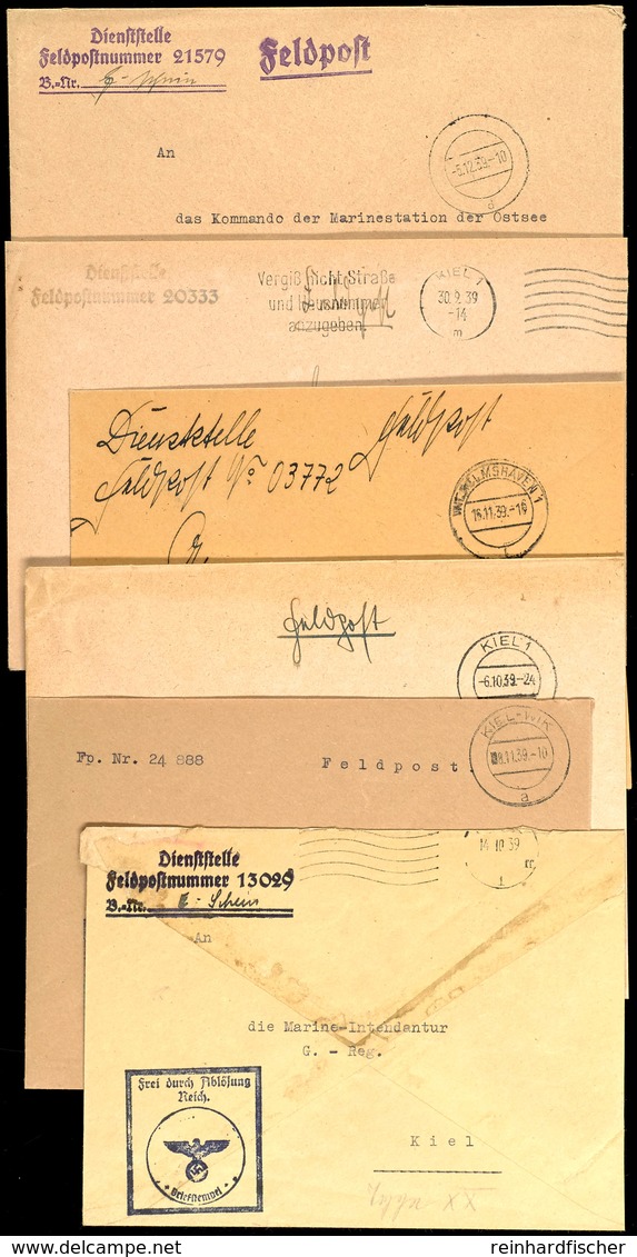 1939, 6 Feldpost-Dienstbriefe Der Zerstörer "Z 7" (= Fp-Nr. 21579), "Z 8" (= Fp-Nr. 13029), "Z 10" (= Fp-Nr. 24888), "Z  - Other & Unclassified