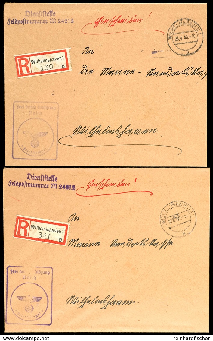 1940, 2 Feldpost-Einschreiben Mit Aufgabe-Stpl. WILHELMSHAVEN 1 Vom 10.4.40 Bzw. Vom 23.4.40 Sowie Mit R-Zettel "Wilhelm - Other & Unclassified