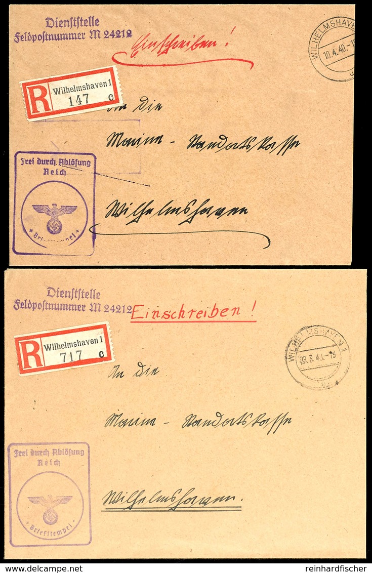 1940, 2 Feldpost-Einschreiben Mit Aufgabe-Stpl. WILHELMSHAVEN 1 Vom 23.3.40 Bzw. Vom 10.4.40 Sowie Mit R-Zettel "Wilhelm - Other & Unclassified
