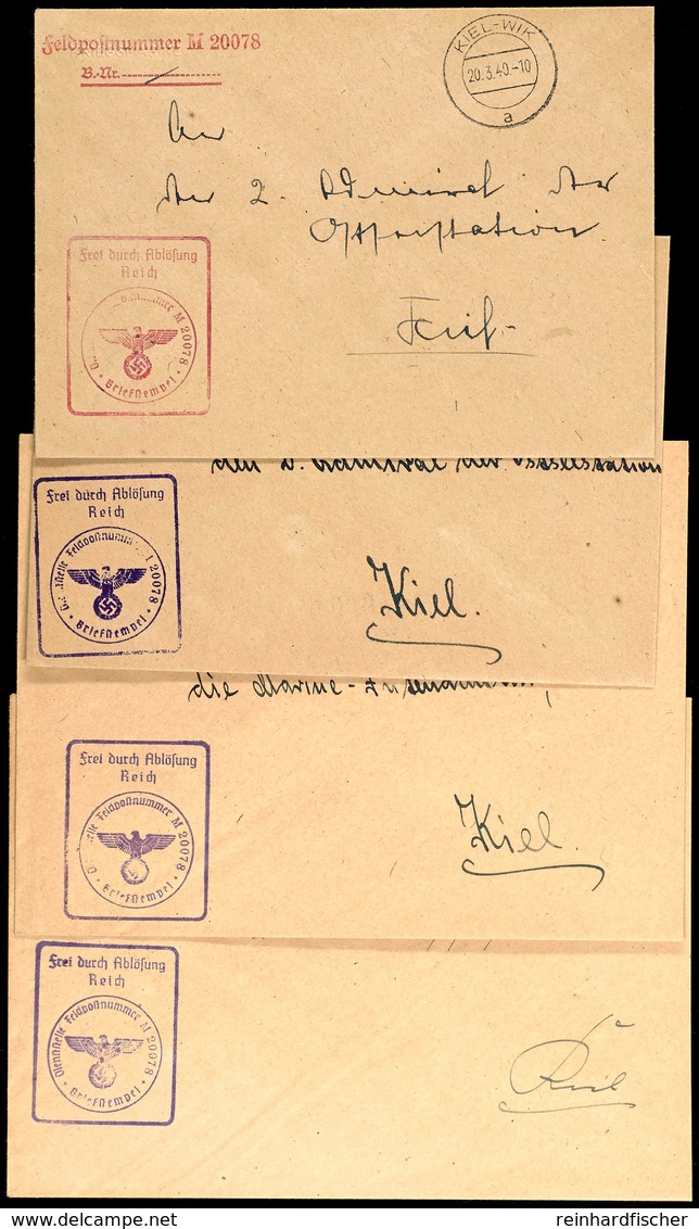 1940, 4 Feldpost-Dienstbriefe Mit Aufgabe-Stpl. KIEL-WIK Bzw. KIEL 1 Vom 27.2.40, 20.3.40, 10.4.40 Und Vom 26.4.40 Sowie - Other & Unclassified