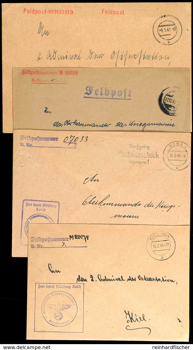 1940, 4 Feldpost-Dienstbriefe: Führer Der Minensuchverbände Ost (Fp-Nr. M 20078) Vom 15.2.40, Führerschiff 3 Minensuchve - Other & Unclassified