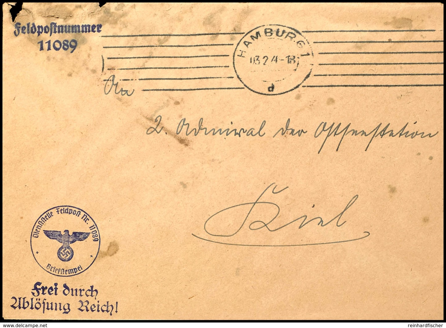 1940, Kriegsmarine, Feldpost-Dienst-Brief Mit Aufgabe-Stpl. HAMBURG 1 Vom 3.2.40 Sowie Mit Absenderangabe Und Brief-Stpl - Other & Unclassified