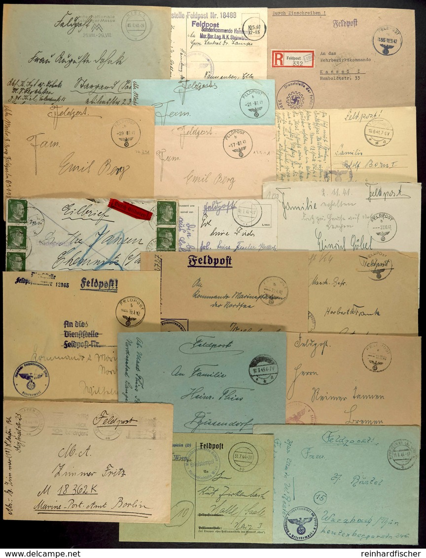 1940/44, Kriegsmarine, 18 Feldpost-Briefe Und -Karten Von Landmarineteilen, Dabei: Hafenkommandant Nikolajew, Marine Nac - Other & Unclassified