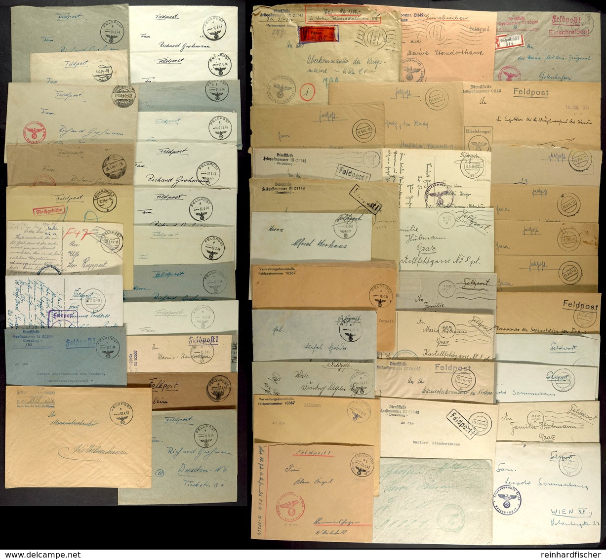 1940/44, Kriegsmarine, 52 Feldpost-Briefe Und -Karten Der 34., 36. Und 38. Minensuch-Flottille, Dabei Sind Ein Feldpost- - Other & Unclassified